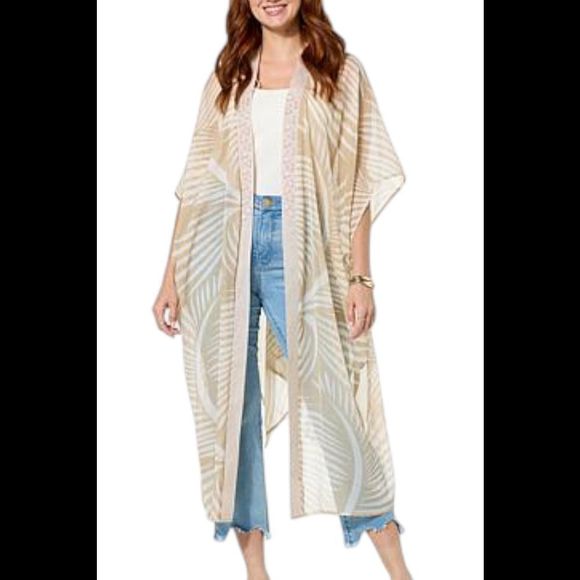 Vince Camuto Women's Jewel Print Open Front Duster Neutral - - Picture 1 of 1